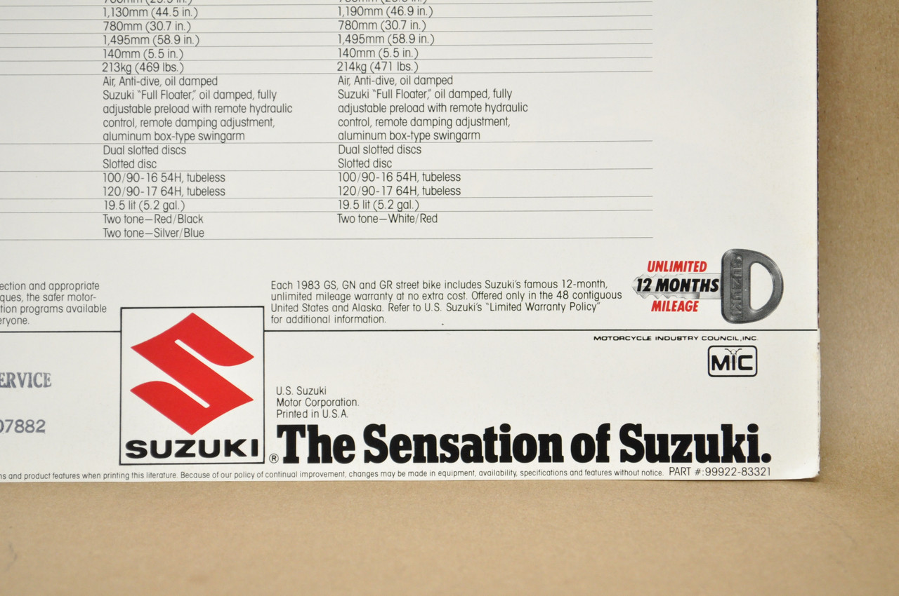 Vintage NOS 1983 Suzuki GS750 E GS750 ES Motorcycle Brochure Dealer Specs OEM