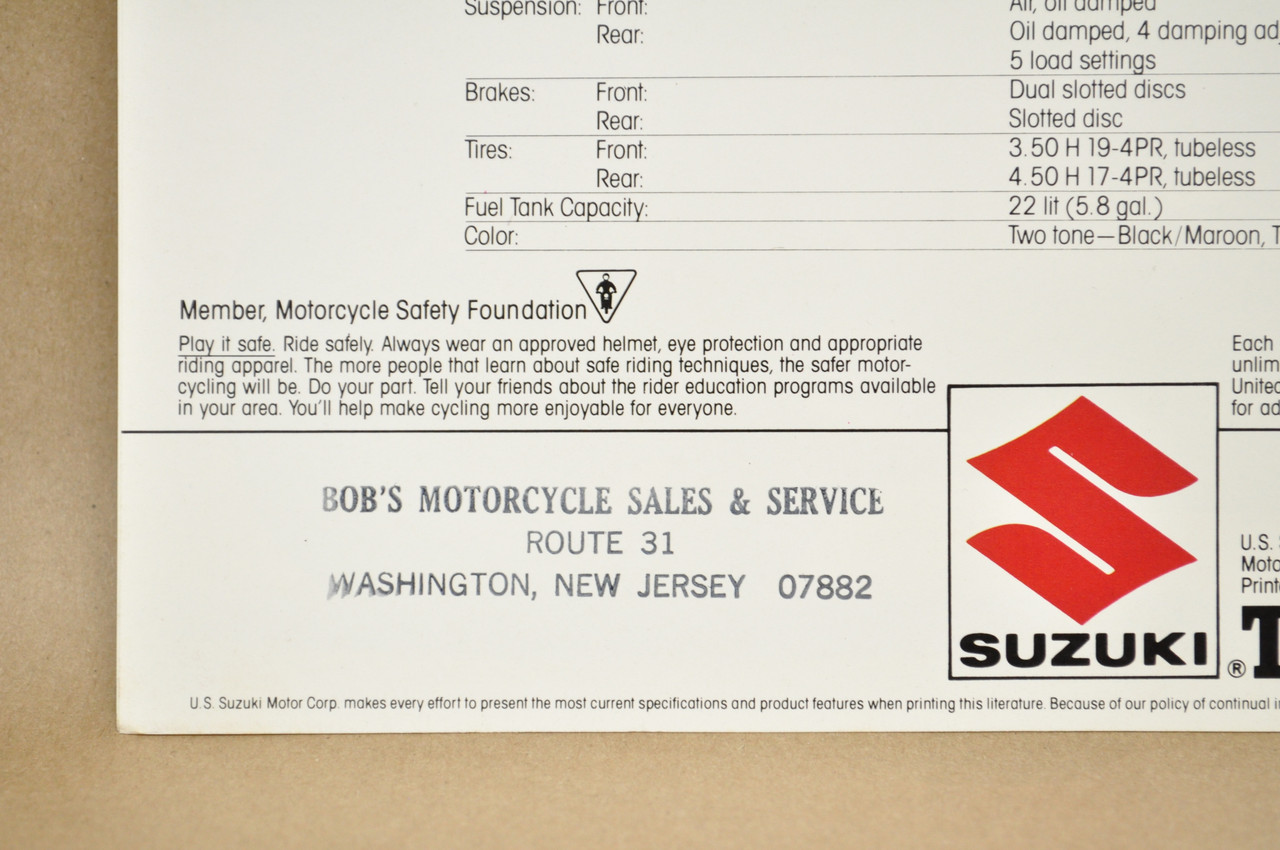 Vintage NOS 1983 Suzuki GS850 G GS850 GL Motorcycle Brochure Dealer Specs OEM