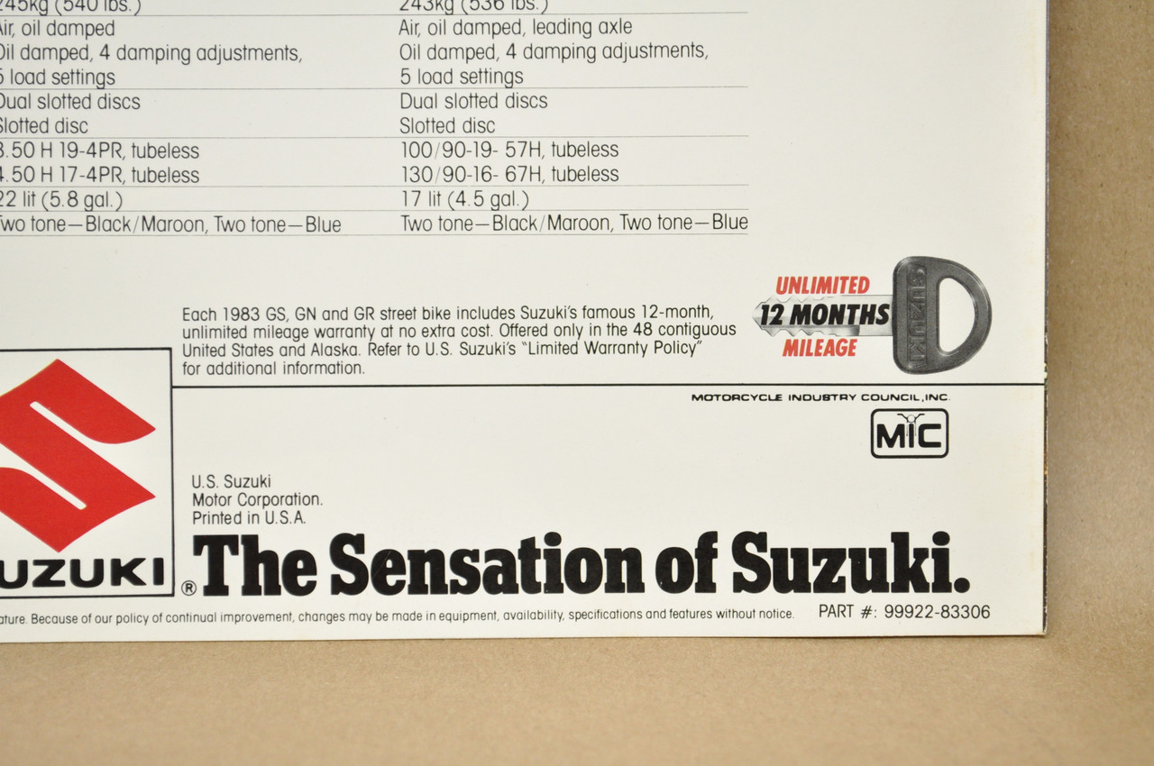 Vintage NOS 1983 Suzuki GS850 G GS850 GL Motorcycle Brochure Dealer Specs OEM