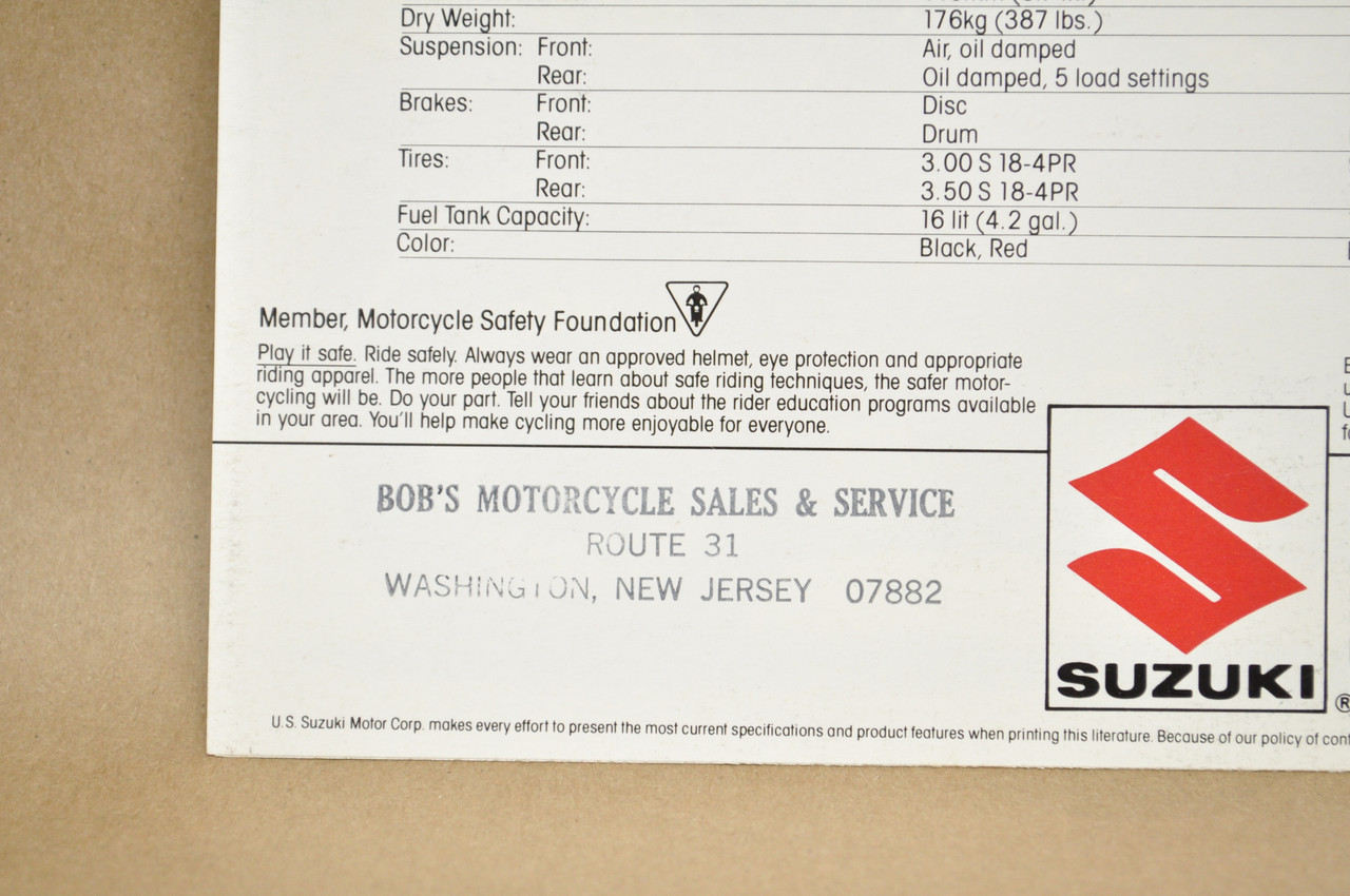 Vintage NOS 1983 Suzuki GS450 E GS450 TX GS450 GA Brochure Dealer Specs OEM