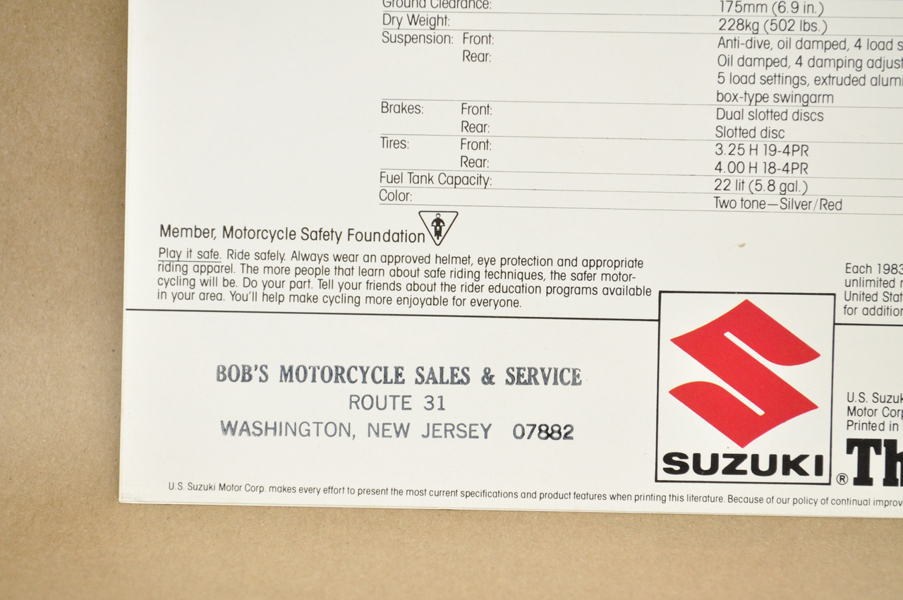 Vintage NOS 1983 Suzuki GS750 S GS1100 S Katanas Brochure Dealer Specs OEM