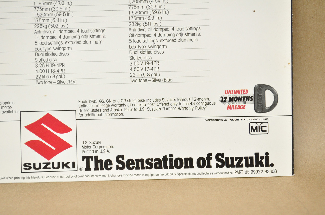 Vintage NOS 1983 Suzuki GS750 S GS1100 S Katanas Brochure Dealer Specs OEM