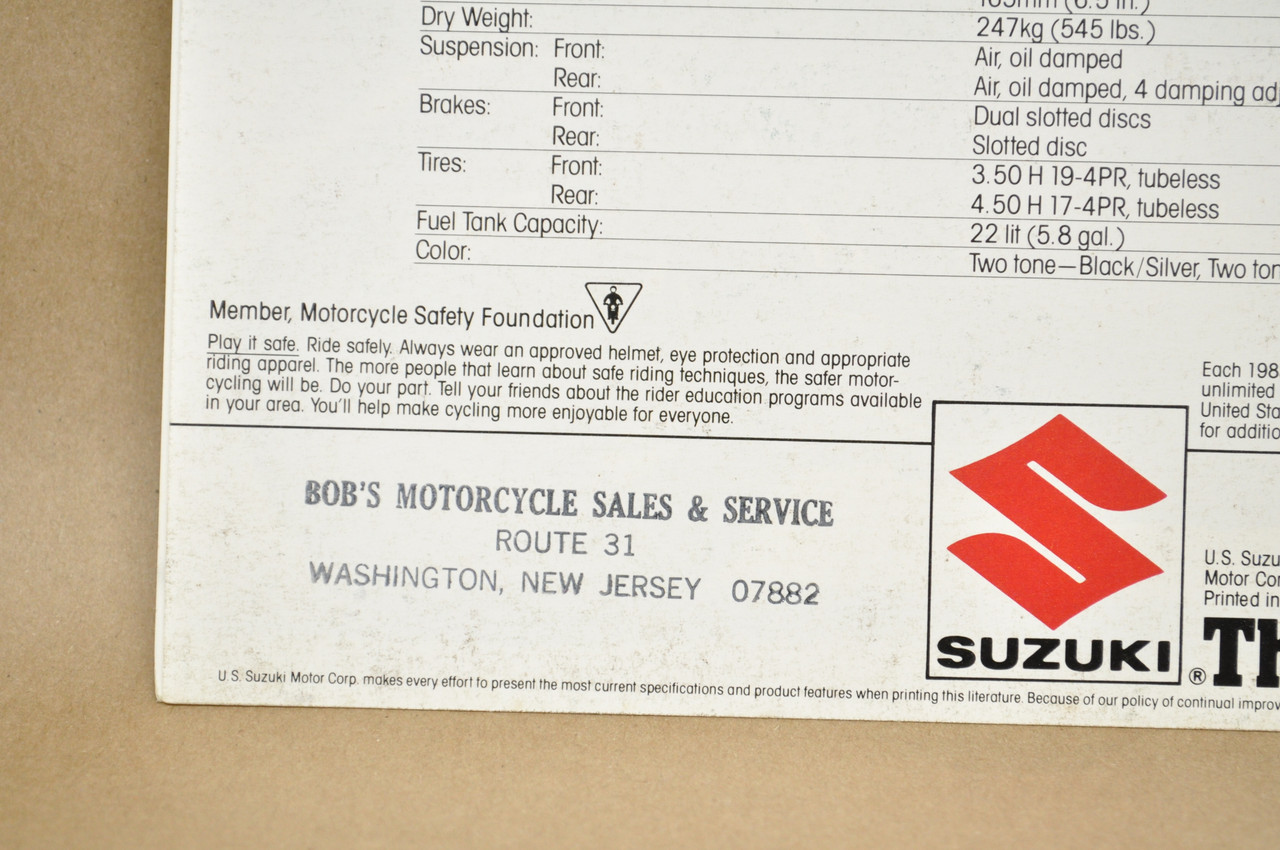 Vintage NOS 1983 Suzuki GS1100 G GS1100 GL Brochure Motorcycle Dealer Specs OEM