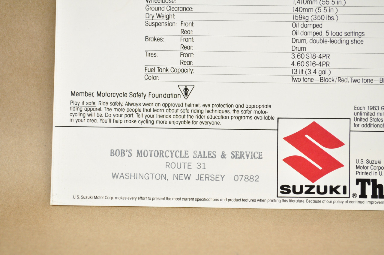 Vintage NOS 1983 Suzuki GS300 L GS450 L Brochure Motorcycle Dealer Specs OEM