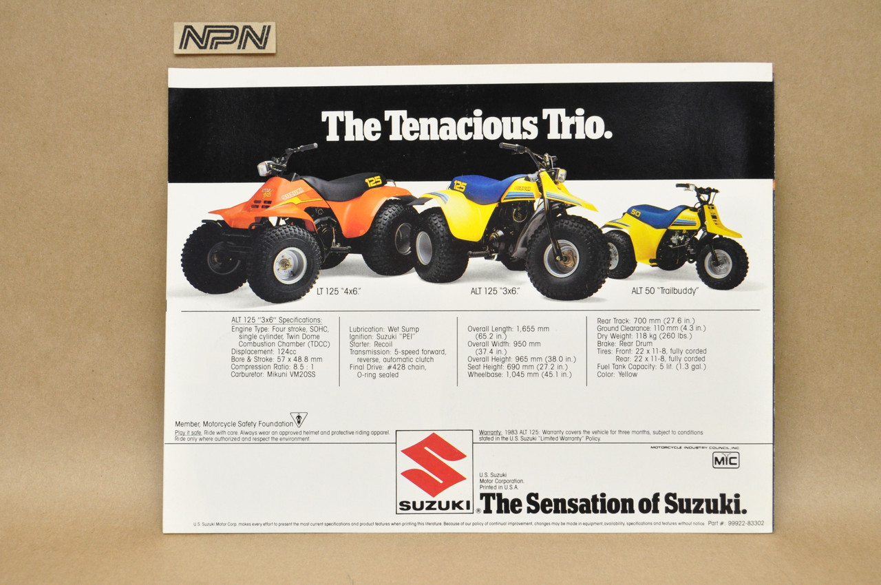 Vintage NOS 1983 Suzuki ALT125 3x6 3 Wheeler ATV Brochure Dealer Specs OEM