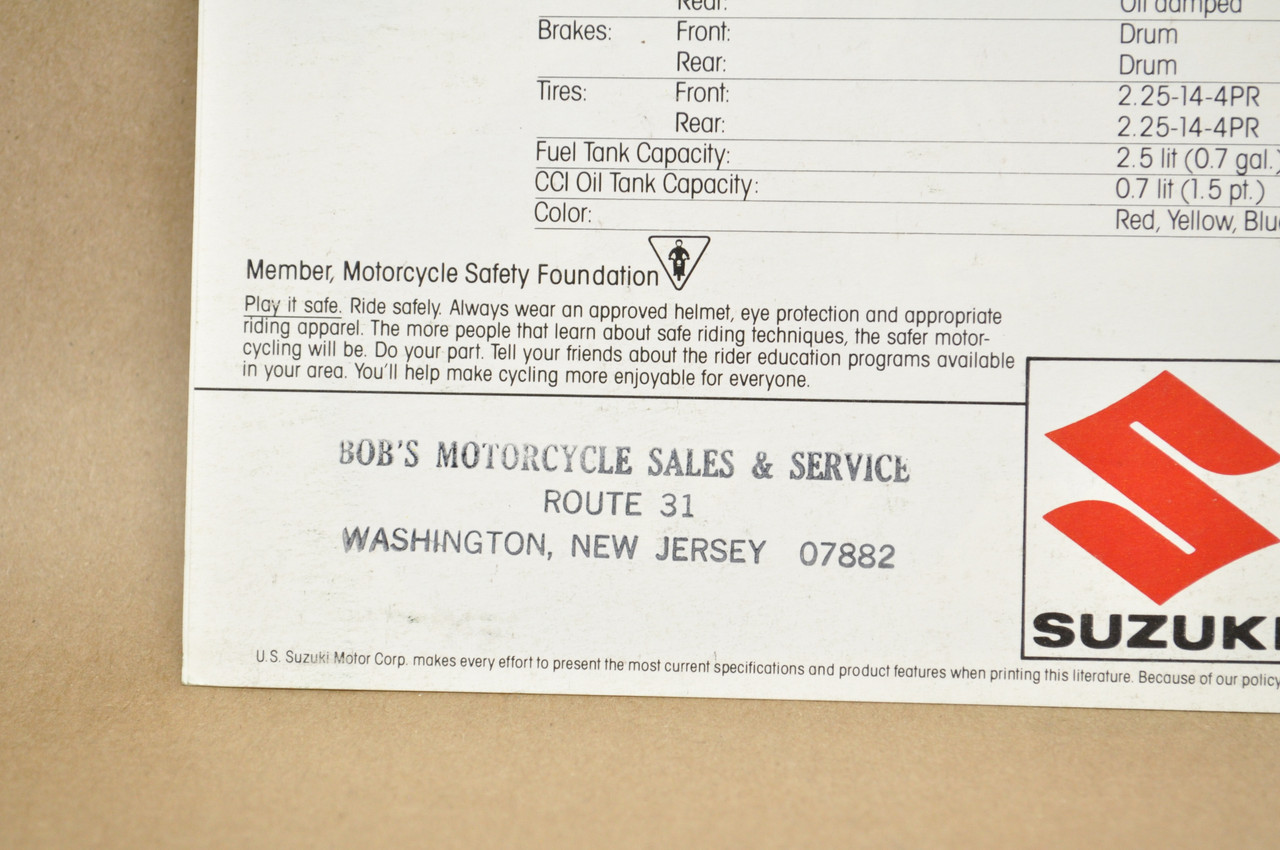 Vintage NOS 1983 Suzuki FA50 Shuttle FZ50 Moped Brochure Dealer Specs OEM