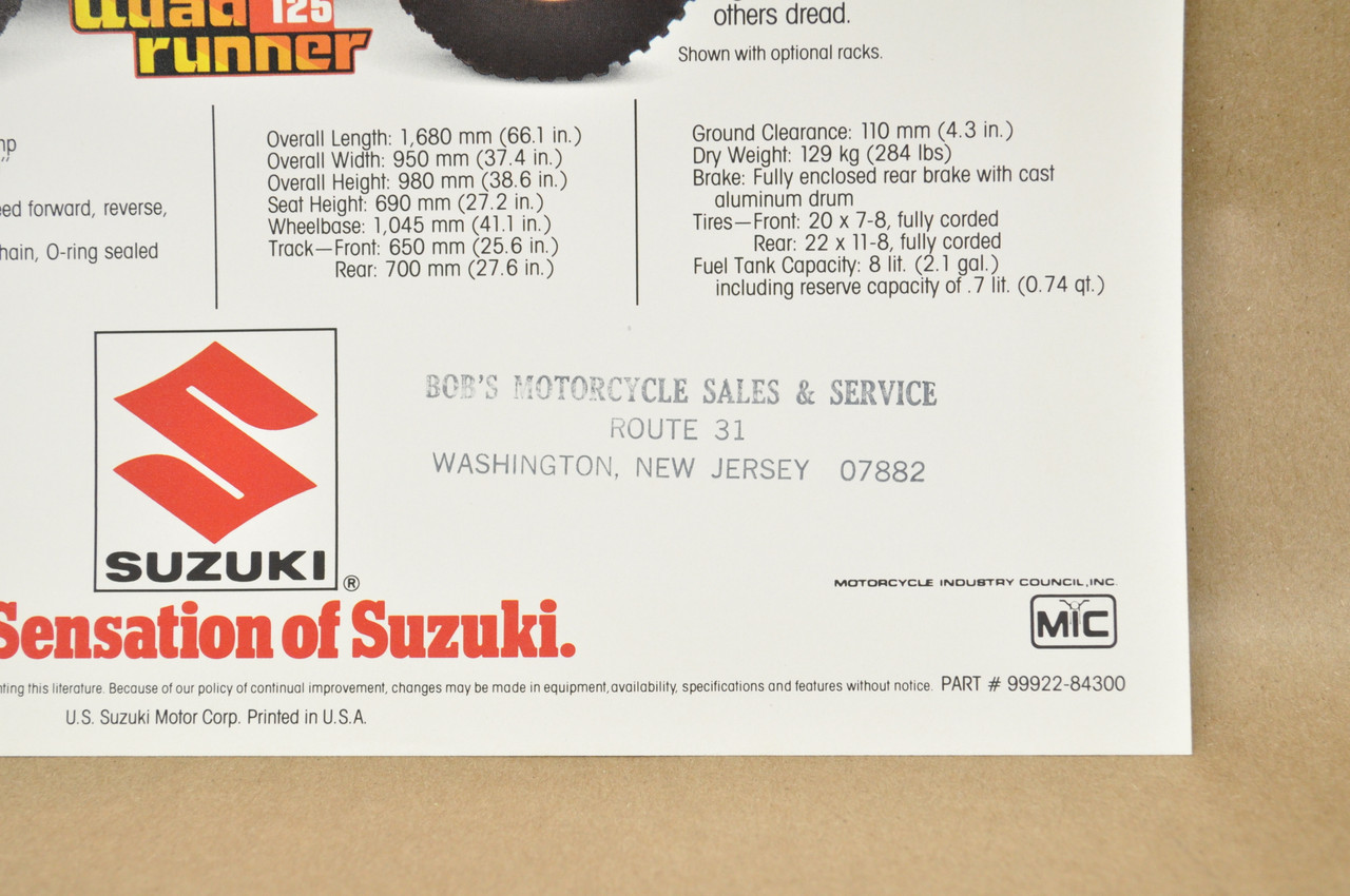 Vintage NOS 1984 Suzuki LT125 Quadrunner ATV 4 Wheeler Brochure Dealer Specs OEM