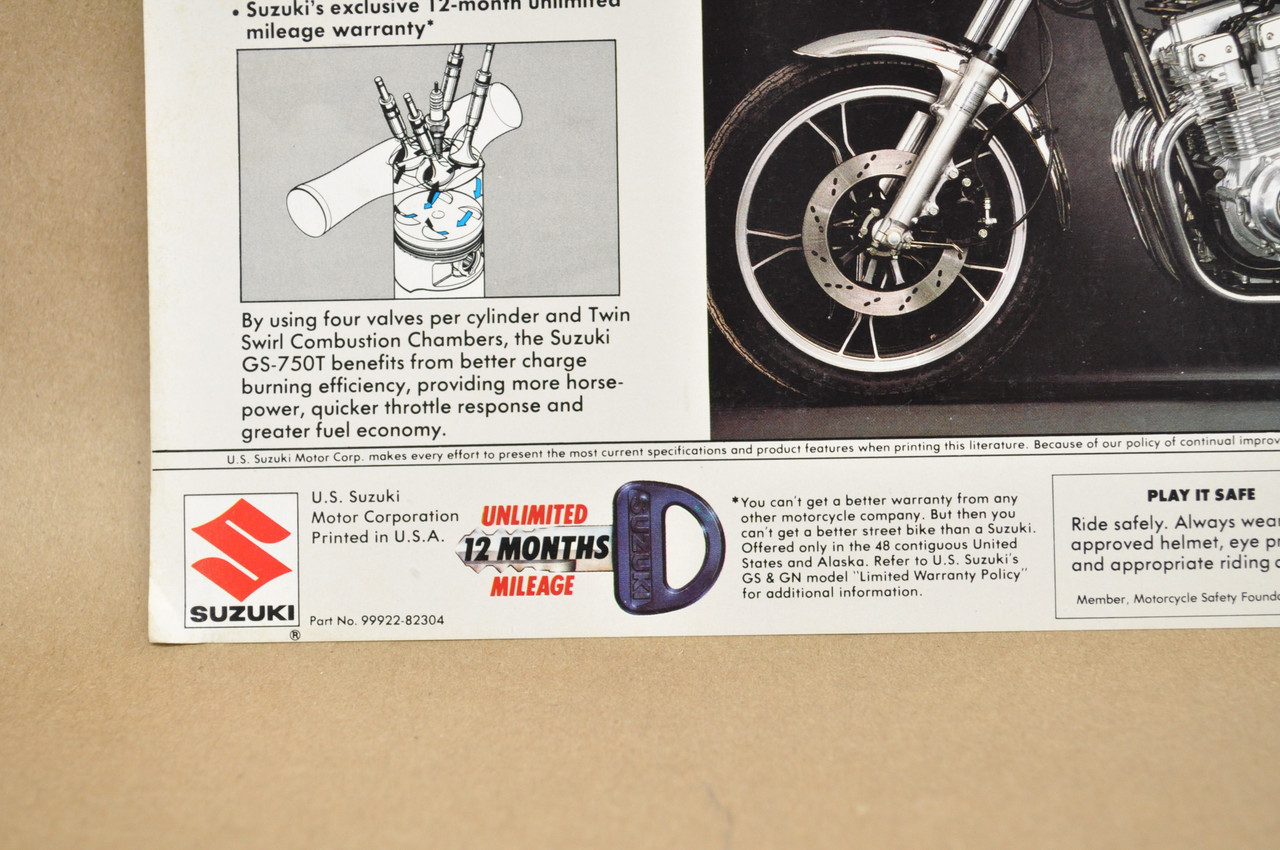 Vintage NOS 1982 Suzuki GS750 T Brochure  Motorcycle Dealer Specs OEM