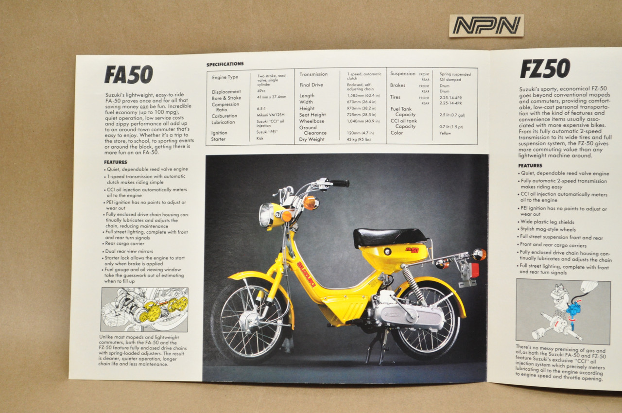 Vintage NOS 1982 Suzuki FA50 Shuttle FZ50 Brochure Moped Dealer Specs OEM