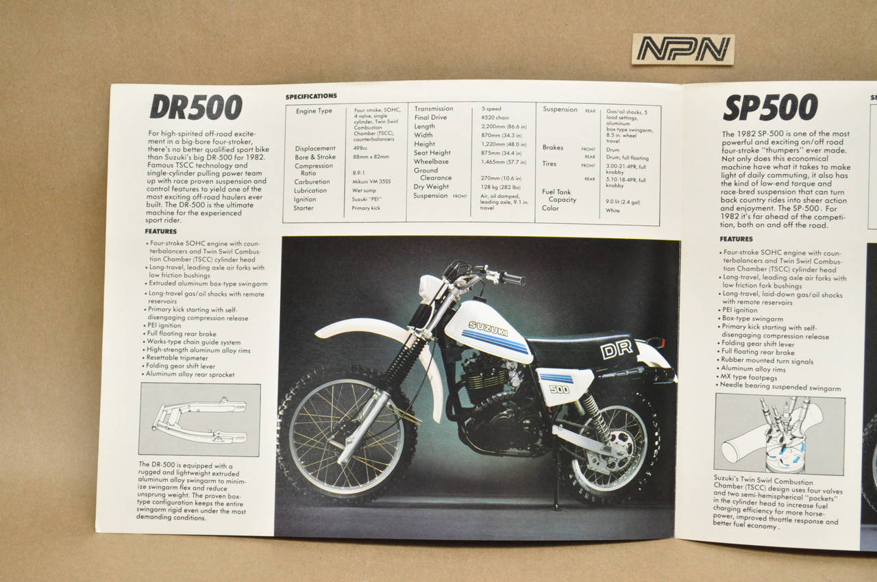 Vintage NOS 1982 Suzuki DR500 SP500 Brochure Moped Dealer Specs OEM