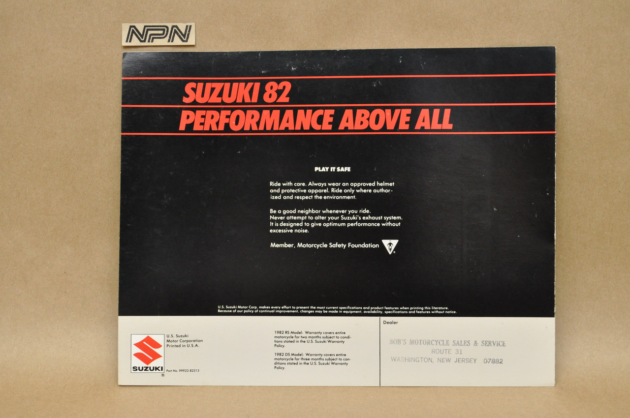Vintage NOS 1982 Suzuki DR500 SP500 Brochure Moped Dealer Specs OEM