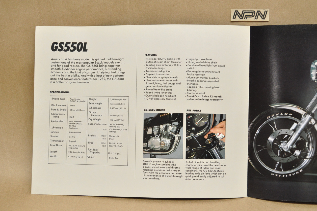 Vintage NOS 1982 Suzuki GS550 L Brochure Motorcycle Dealer Specs OEM