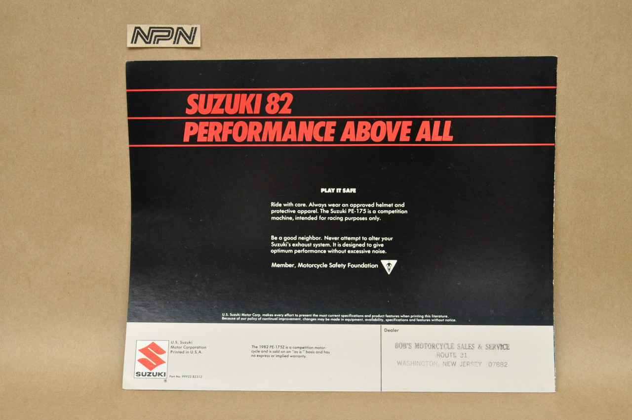 Vintage NOS 1982 Suzuki PE175 Brochure Motorcycle Dealer Specs OEM