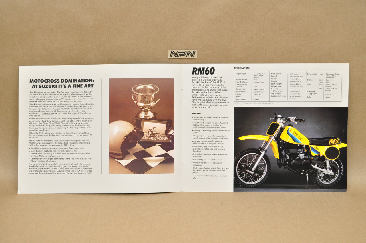 Vintage NOS 1982 Suzuki RM60 RM80 RM125 RM250 RM465 Brochure Dealer Specs OEM