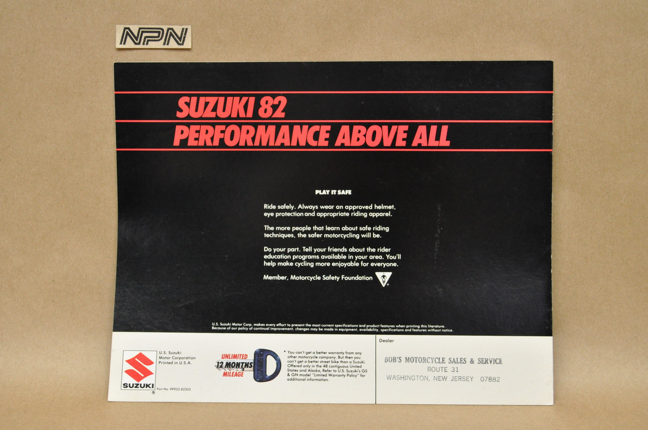 Vintage NOS 1982 Suzuki GS650 G GS850 G GS1100 G Brochure Dealer Specs OEM