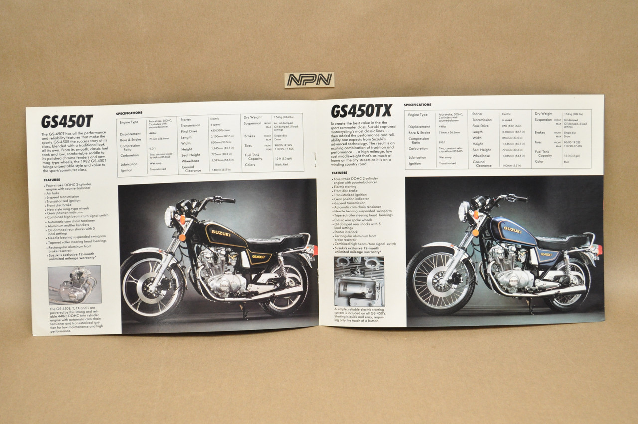 Vintage NOS 1982 Suzuki GS450 E GS450 T GS450 TX GS450 L Brochure Dealer Specs