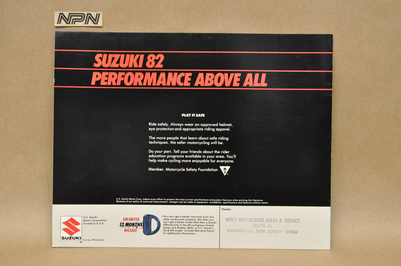 Vintage NOS 1982 Suzuki GS450 E GS450 T GS450 TX GS450 L Brochure Dealer Specs
