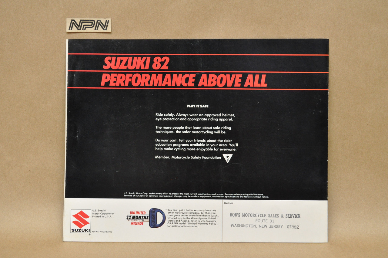 Vintage NOS 1982 Suzuki GS650 E GS750 E GS1100 E Brochure Dealer Specs OEM