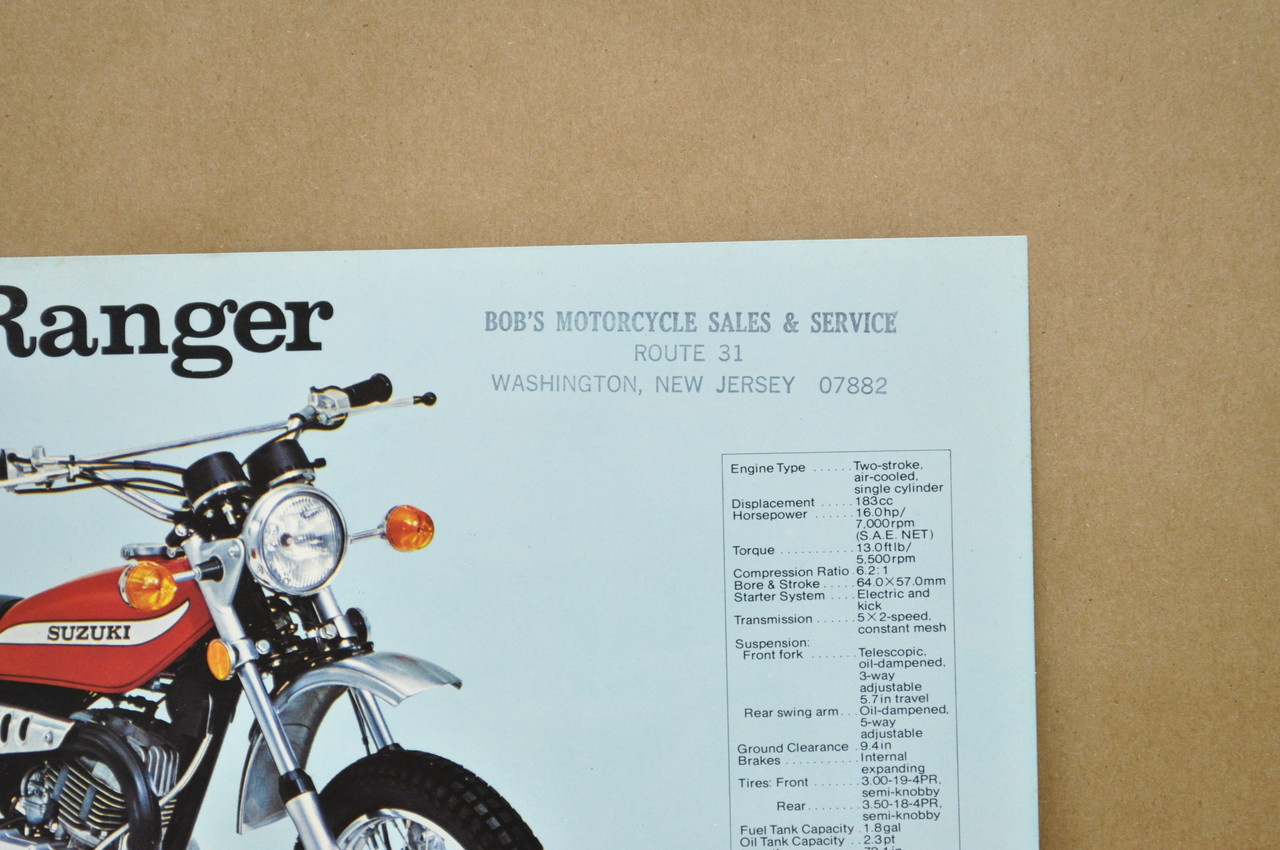 Vintage NOS 1975 Suzuki TS185 Sierra TC185 Ranger Brochure Dealer Specs OEM