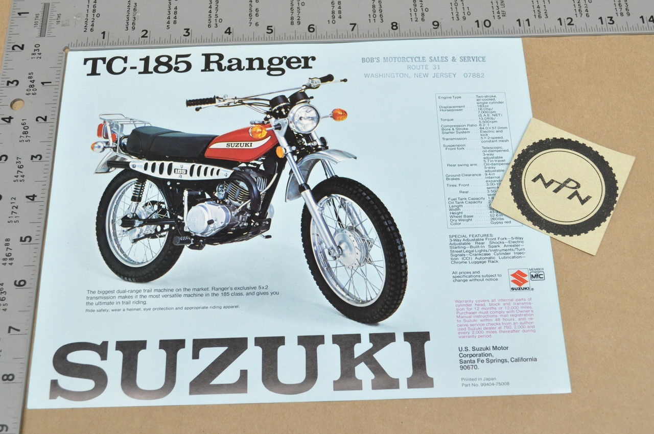 Vintage NOS 1975 Suzuki TS185 Sierra TC185 Ranger Brochure Dealer Specs OEM