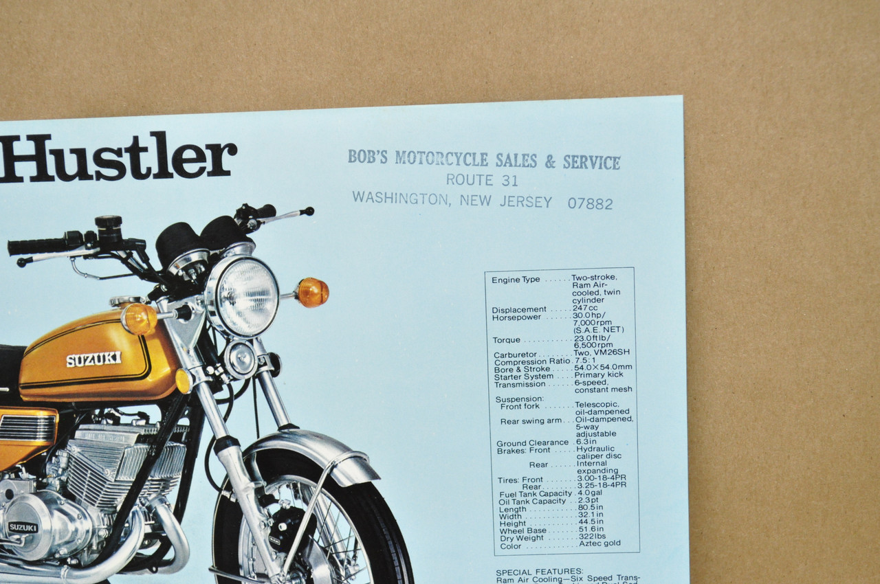 VTG NOS 1975 Suzuki GT250 Hustler GT185 Adventurer Brochure Dealer Specs OEM
