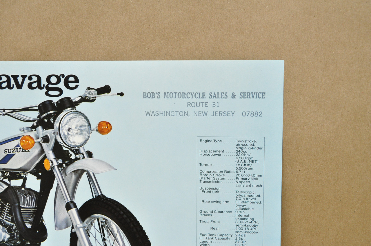Vintage NOS 1975 Suzuki TS250 Savage TS400 Apache Brochure Dealer Specs OEM