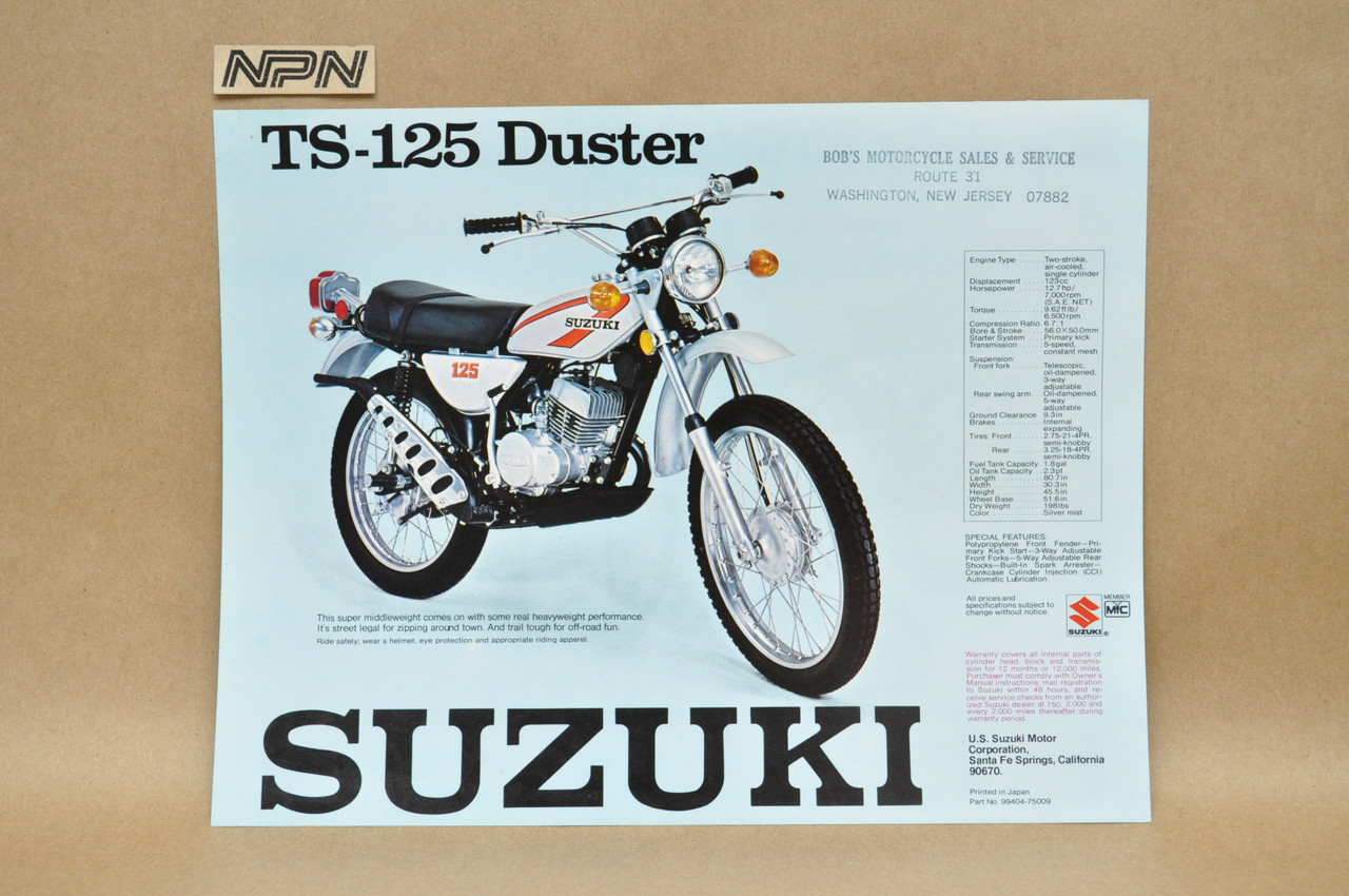 VTG NOS 1975 Suzuki TS125 Duster TC125 Prospector Brochure Dealer Specs OEM
