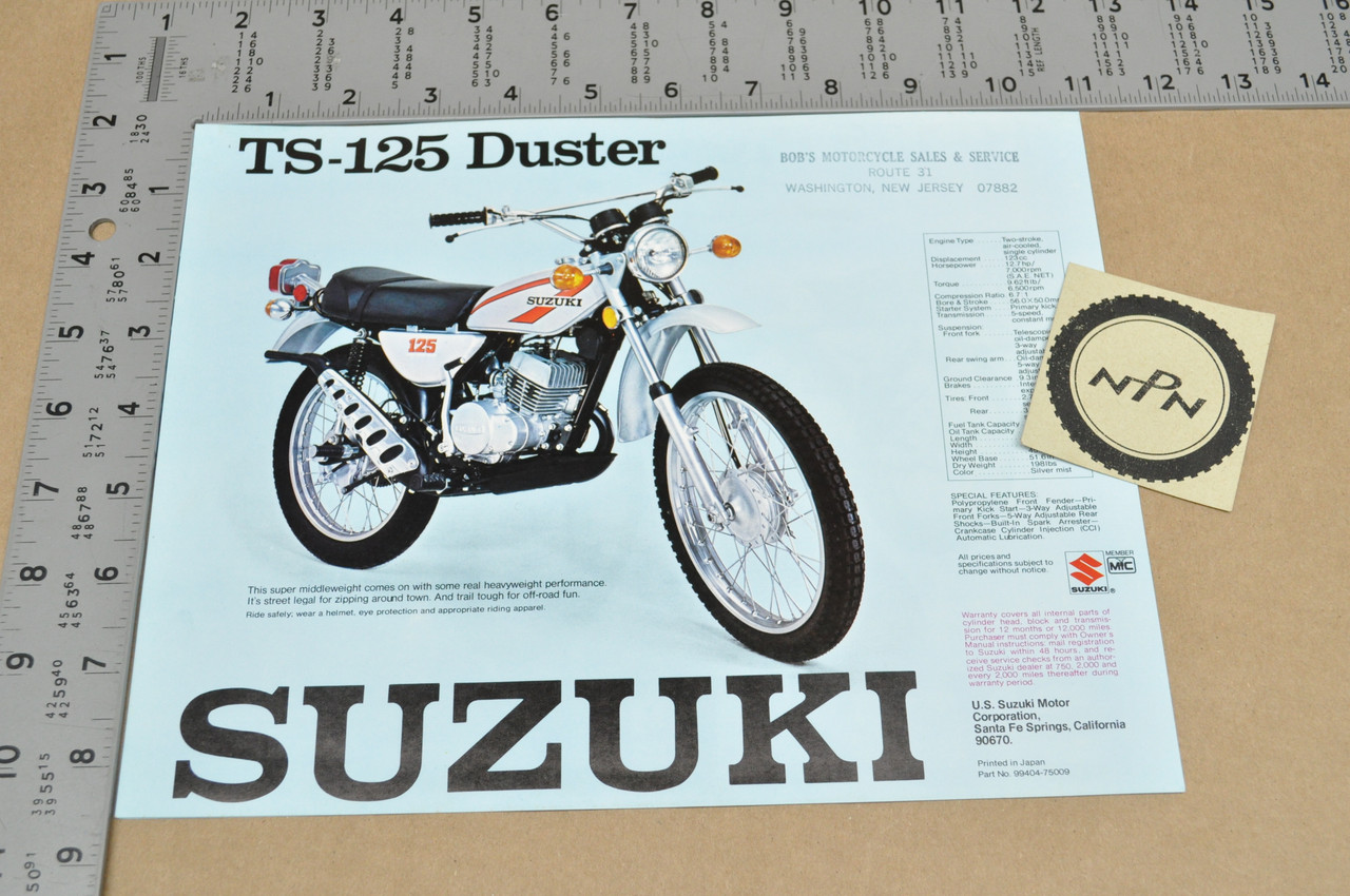 VTG NOS 1975 Suzuki TS125 Duster TC125 Prospector Brochure Dealer Specs OEM