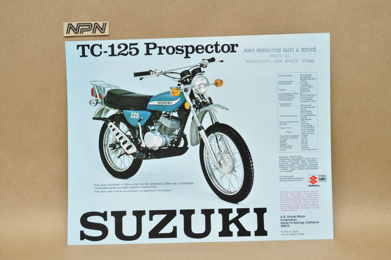 VTG NOS 1975 Suzuki TS125 Duster TC125 Prospector Brochure Dealer Specs OEM
