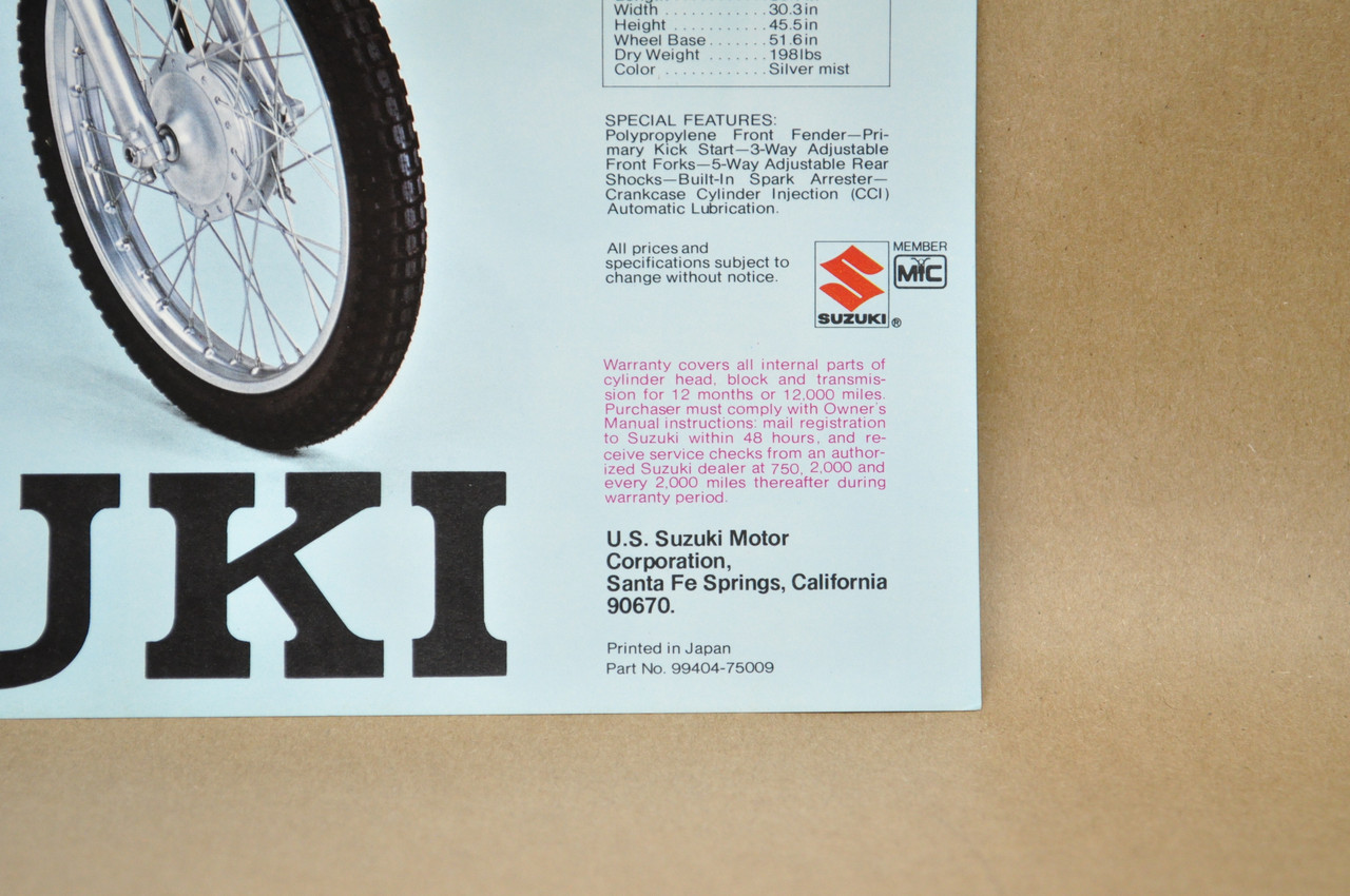 Vintage NOS 1975 Suzuki RL250 Exacta Motorcycle Brochure Dealer Specs OEM