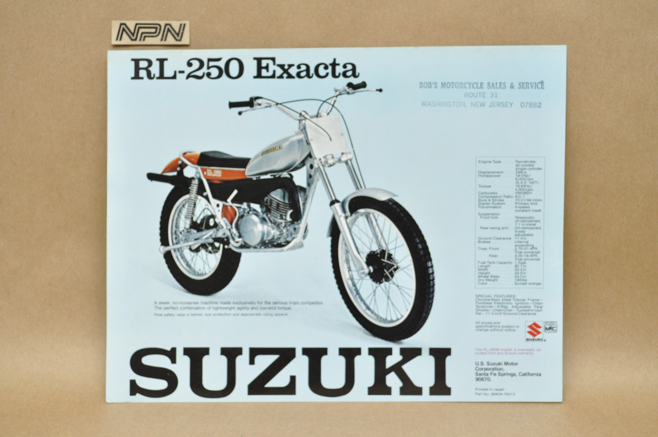 Vintage NOS 1975 Suzuki RL250 Exacta Motorcycle Brochure Dealer Specs OEM