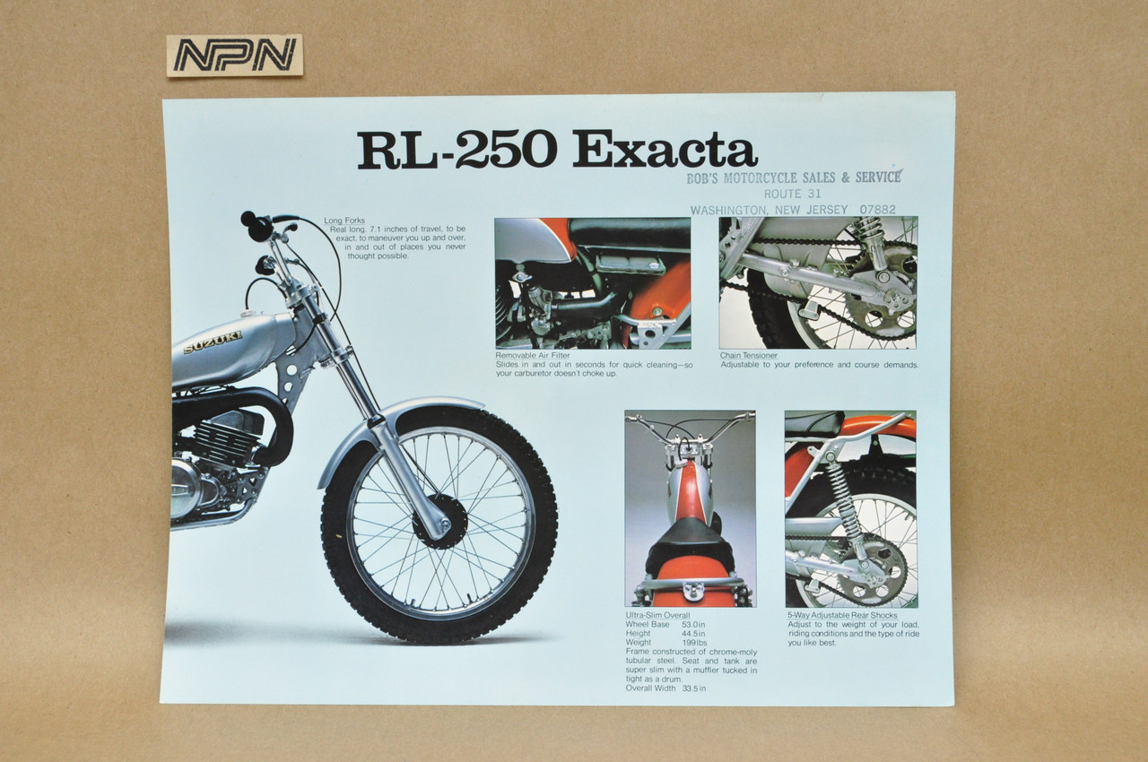 Vintage NOS 1975 Suzuki RL250 Exacta Motorcycle Brochure Dealer Specs OEM