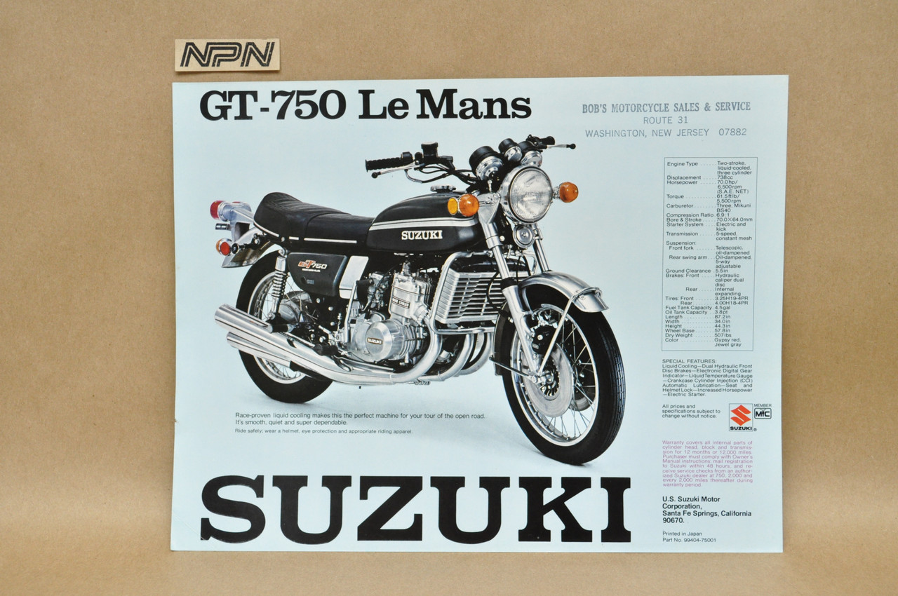 Vintage NOS 1975 Suzuki GT750 LeMans GT550 Indy Motorcycle Brochure Dealer Specs OEM