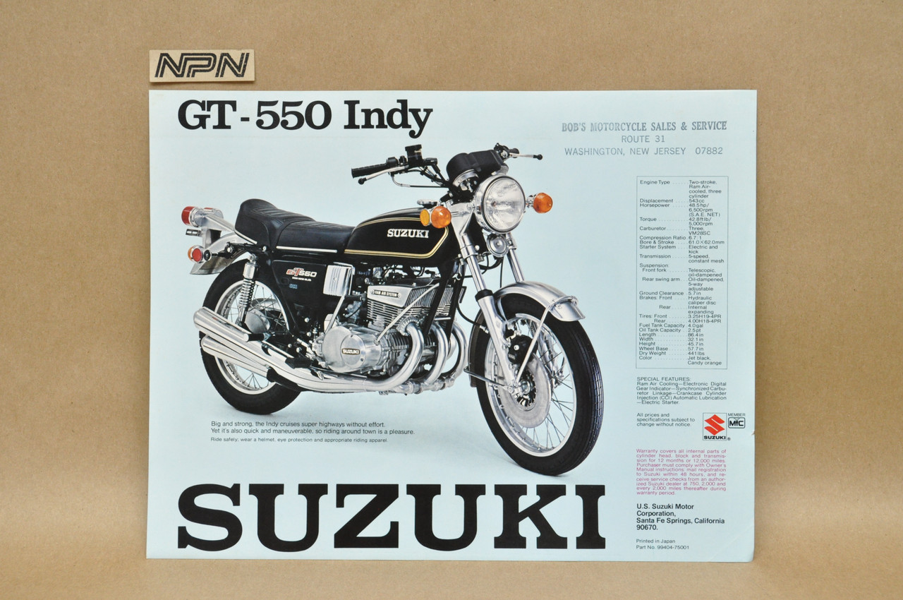 Vintage NOS 1975 Suzuki GT750 LeMans GT550 Indy Motorcycle Brochure Dealer Specs OEM