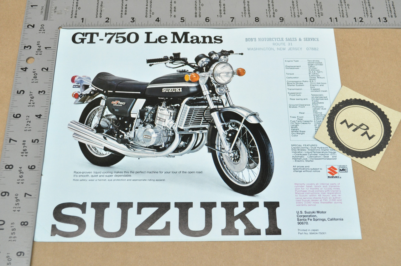 Vintage NOS 1975 Suzuki GT750 LeMans GT550 Indy Motorcycle Brochure Dealer Specs OEM