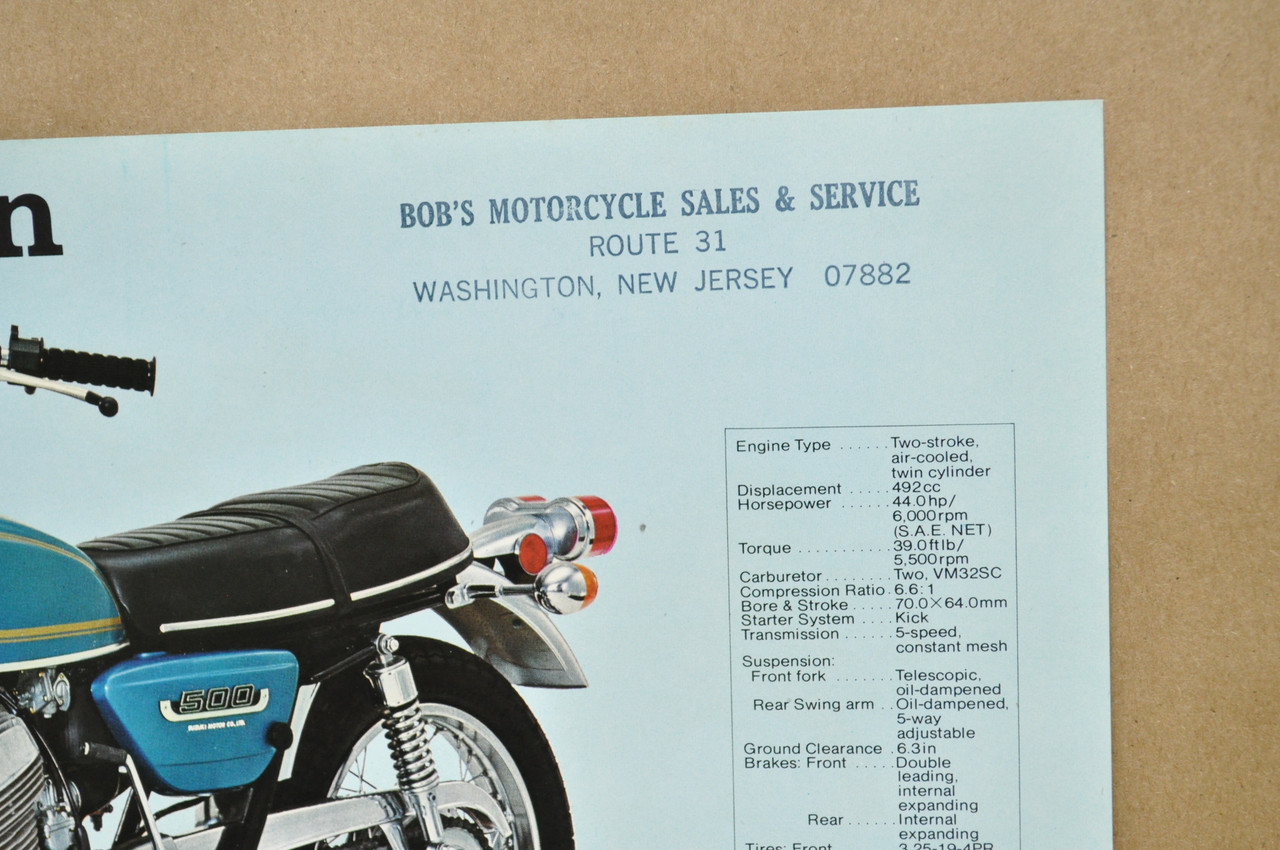 Vintage NOS 1975 Suzuki GT380 Sebring T500 Titan Brochure Dealer Specs OEM