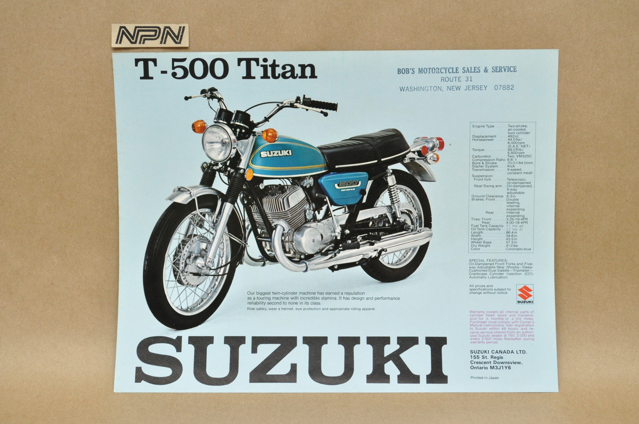 Vintage NOS 1975 Suzuki GT380 Sebring T500 Titan Brochure Dealer Specs OEM