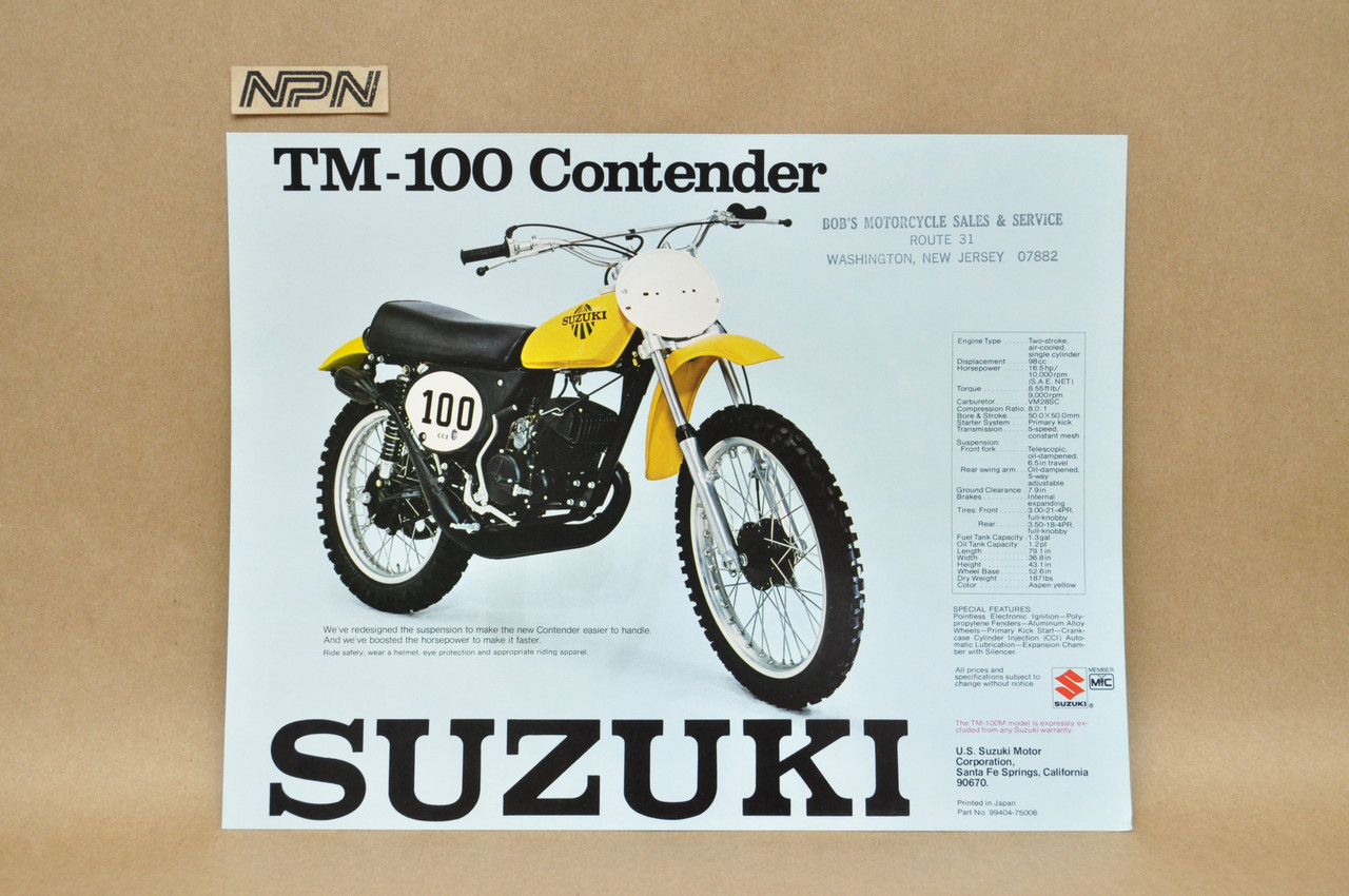 Vintage NOS 1975 Suzuki TM125 Challenger TM100 Contender Brochure Dealer Specs
