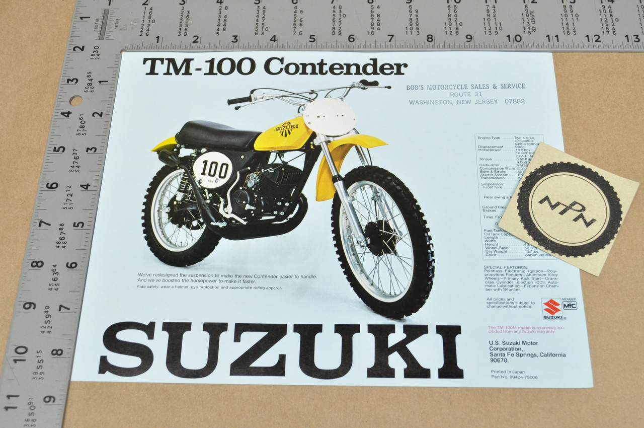Vintage NOS 1975 Suzuki TM125 Challenger TM100 Contender Brochure Dealer Specs