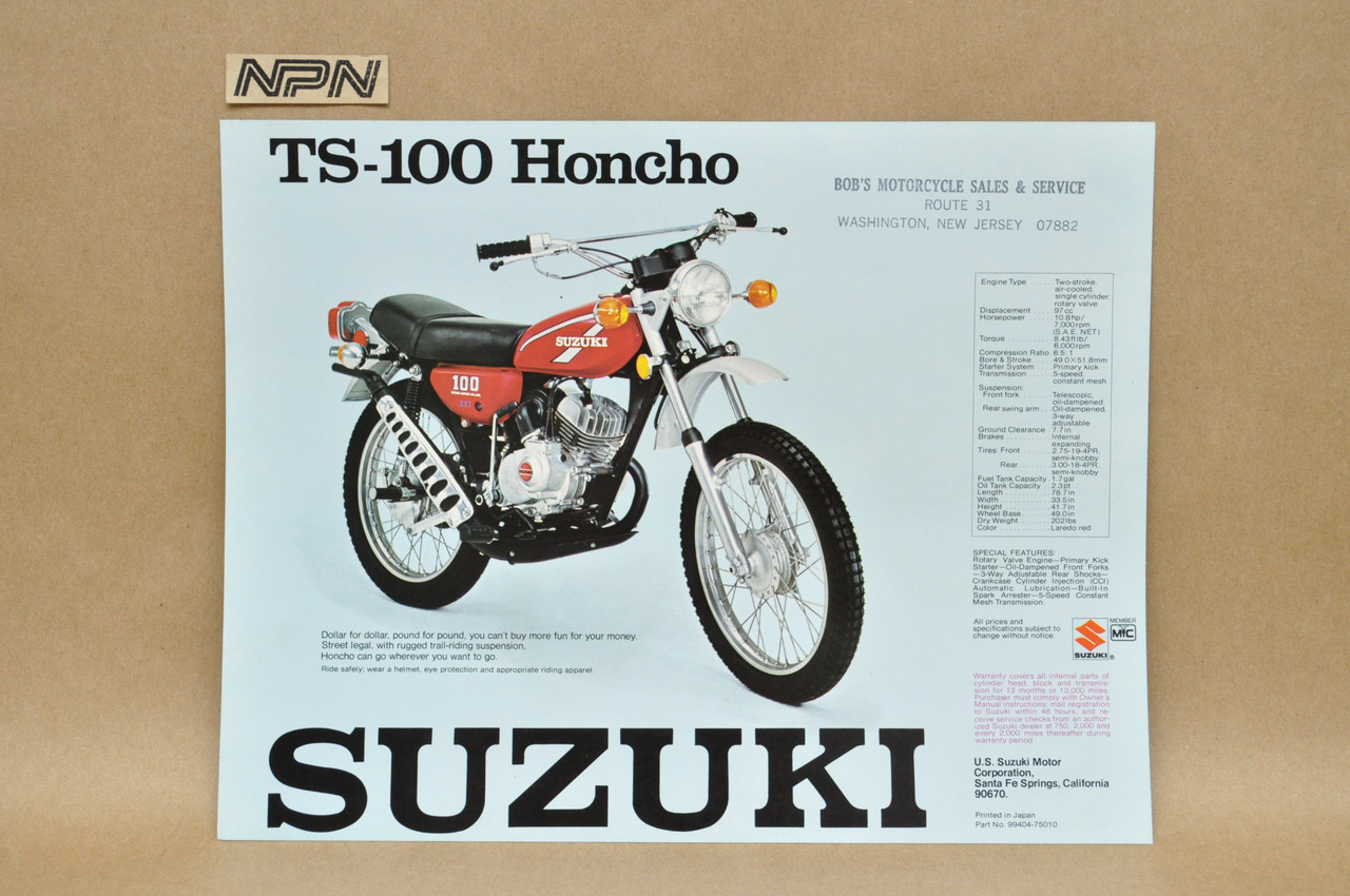 Vintage NOS 1975 Suzuki TS100 Honcho TC100 Blazer Brochure Dealer Specs OEM