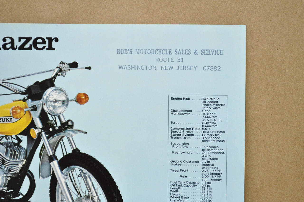 Vintage NOS 1975 Suzuki TS100 Honcho TC100 Blazer Brochure Dealer Specs OEM