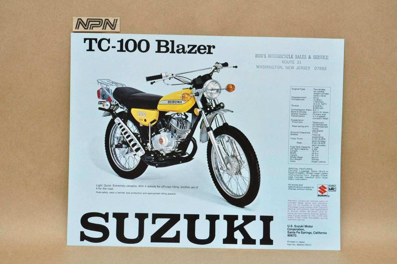Vintage NOS 1975 Suzuki TS100 Honcho TC100 Blazer Brochure Dealer Specs OEM