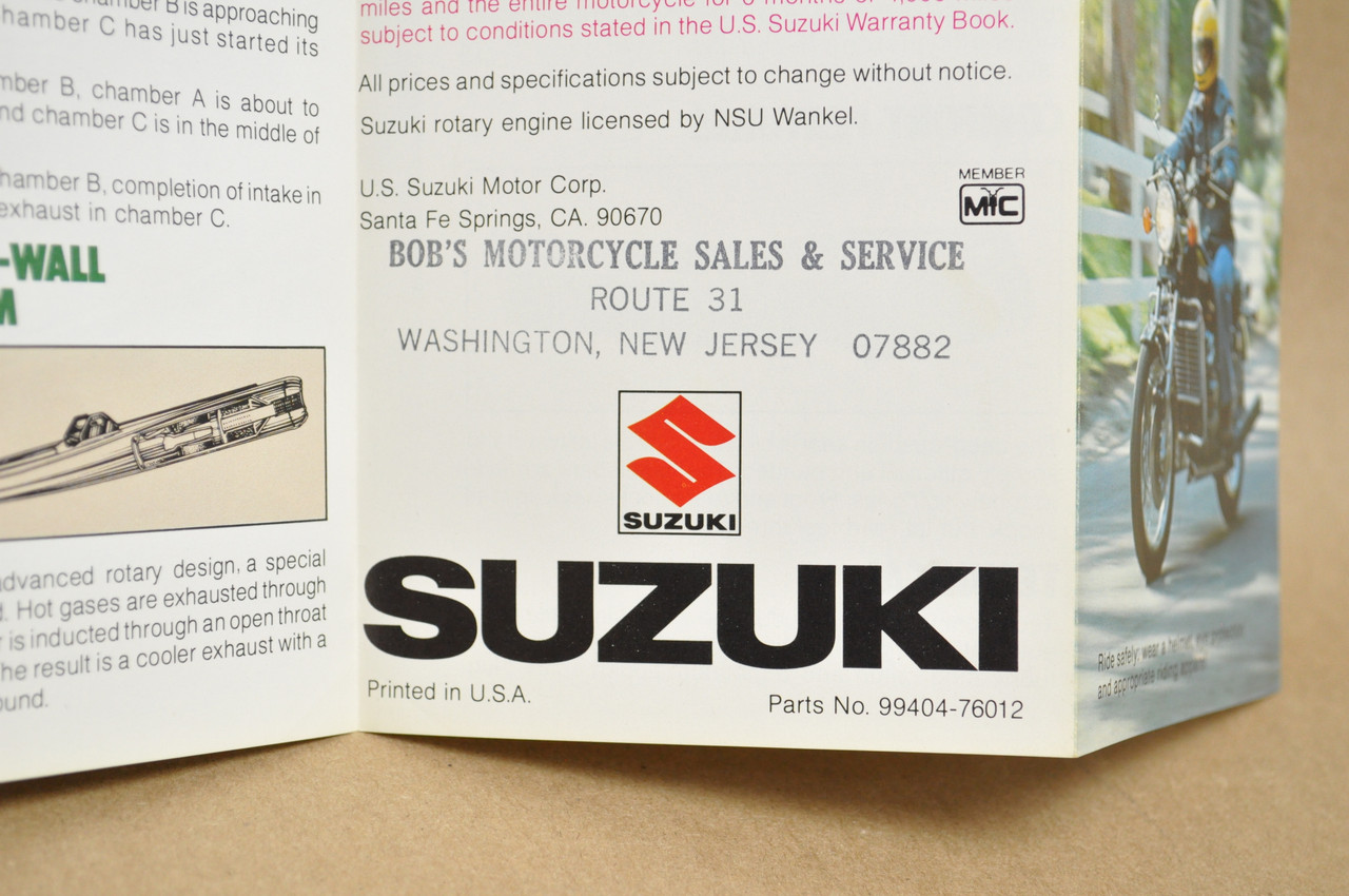 Vintage NOS Suzuki RE-5 RE5 Rotary Brochure Motorcycle Dealer Specs OEM