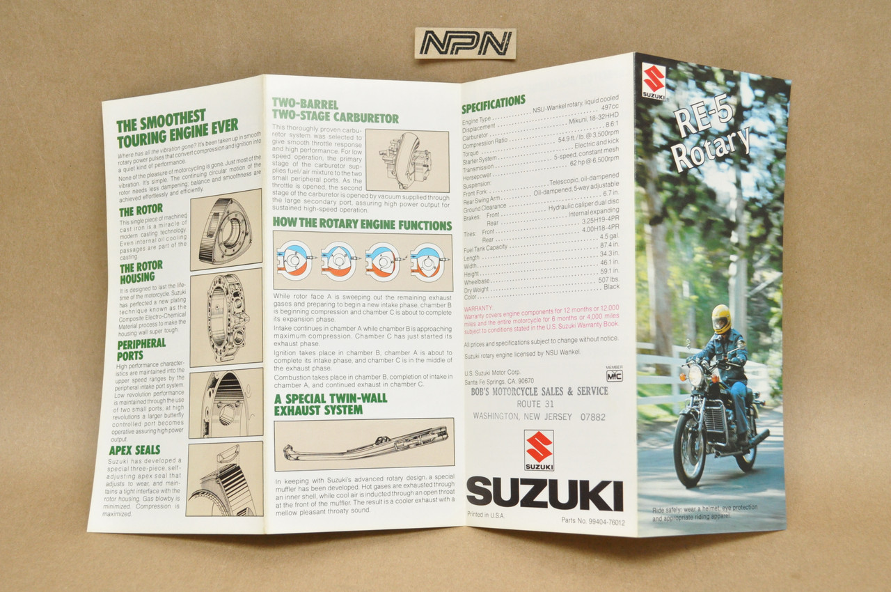 Vintage NOS Suzuki RE-5 RE5 Rotary Brochure Motorcycle Dealer Specs OEM