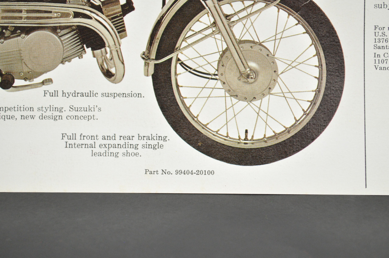 Vintage NOS 1969-70 Suzuki T125 Stinger Motorcycle Brochure Dealer Specs OEM
