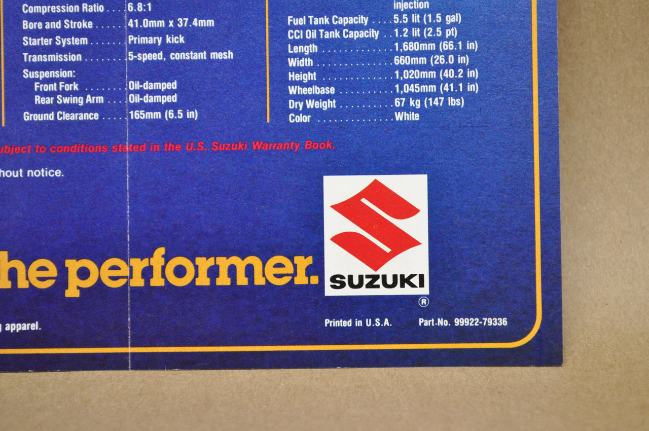 Vintage 1979 Suzuki JR50 OR50 Motorcycle Brochure Dealer Specs OEM