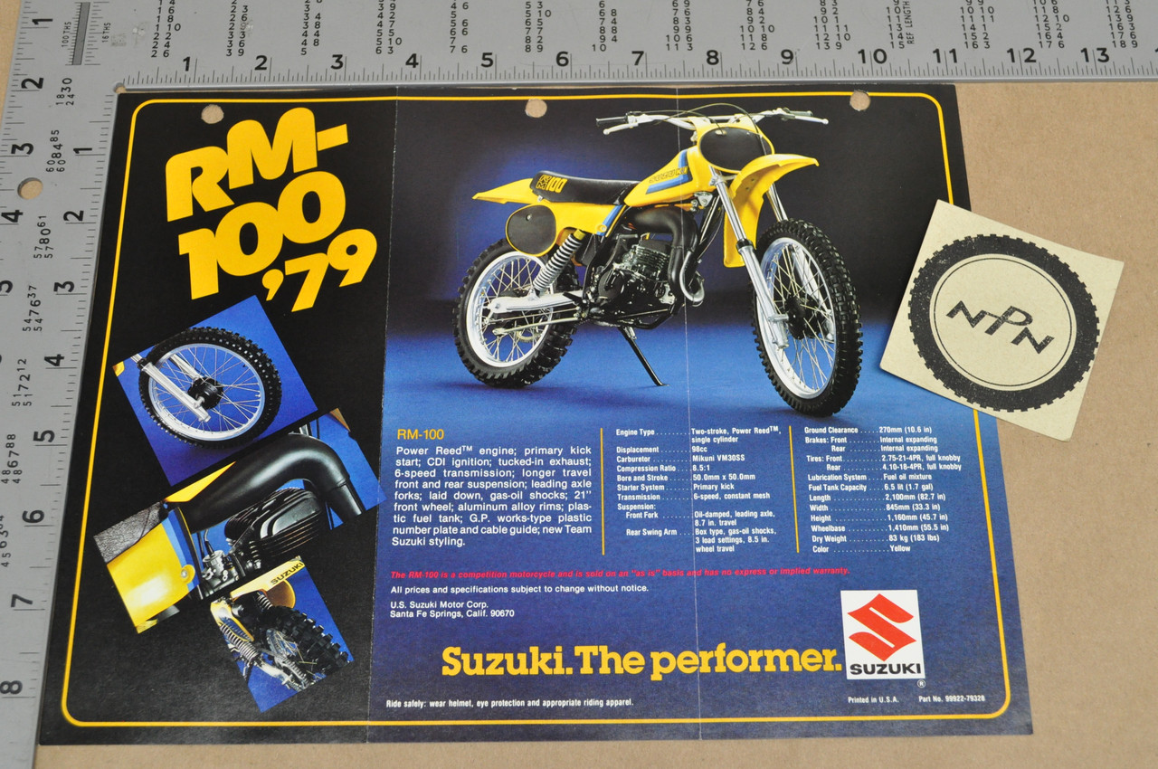 Vintage 1979 Suzuki RM100 RM125 Motocross Brochure Motorcycle Dealer Specs OEM