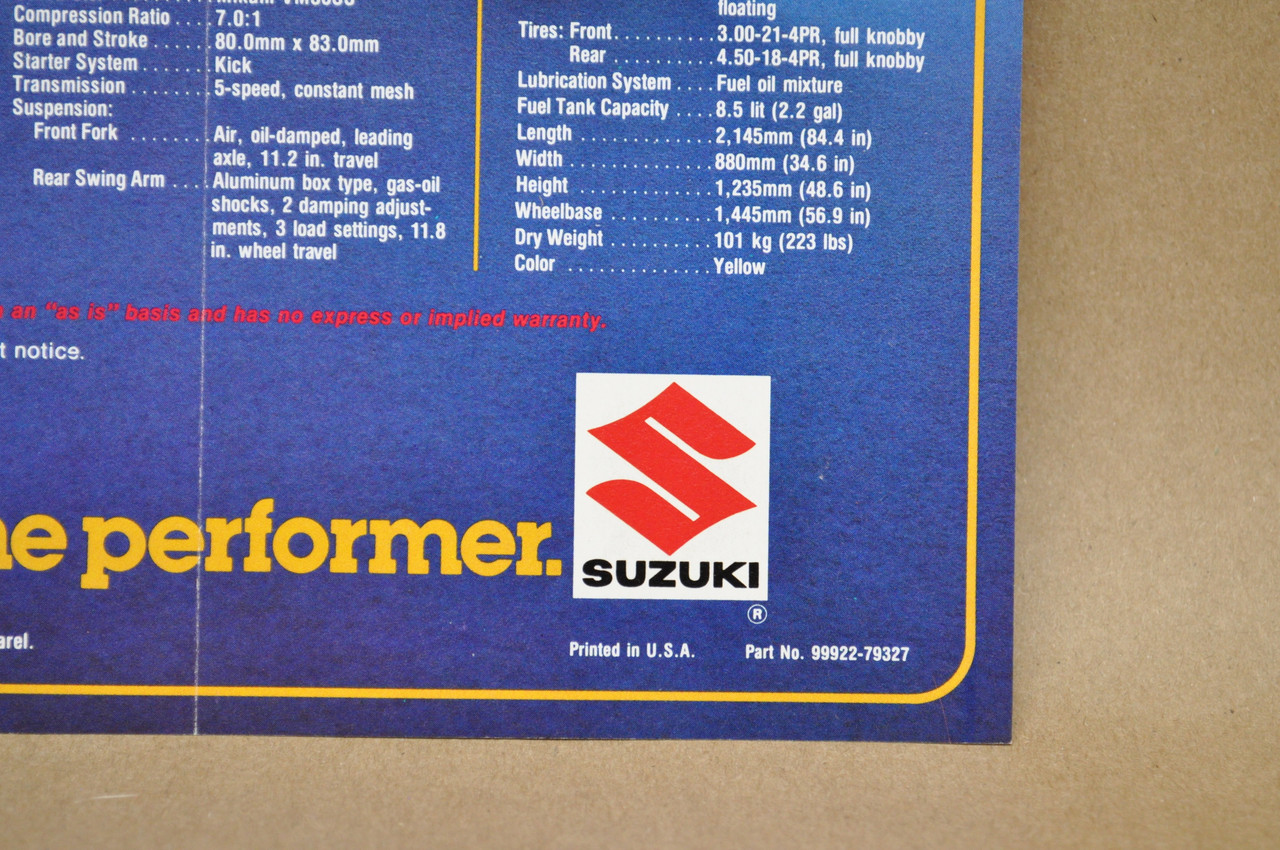 Vintage 1979 Suzuki RM250 RM400 Motocross Brochure Motorcycle Dealer Specs OEM
