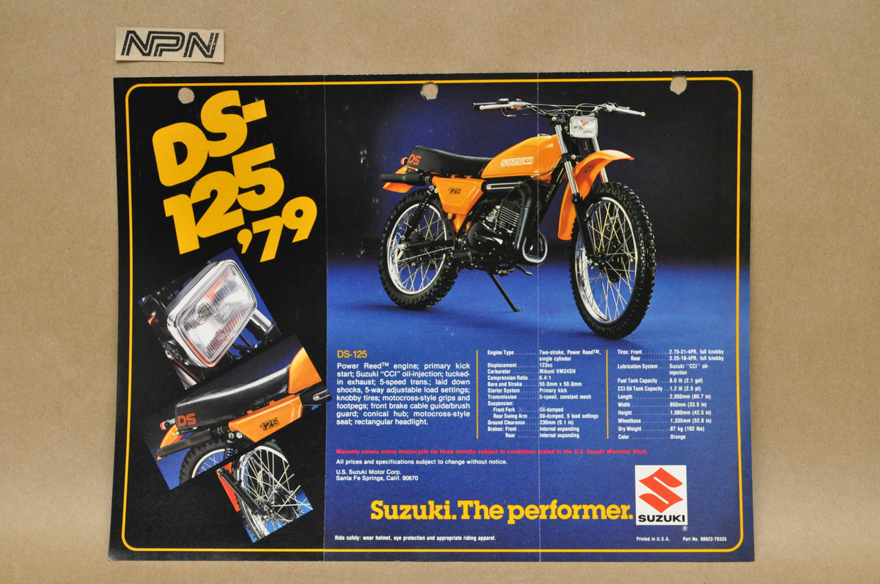 Vintage 1979 Suzuki DS125 DS185 Motorcycle Brochure Dealer Specs OEM