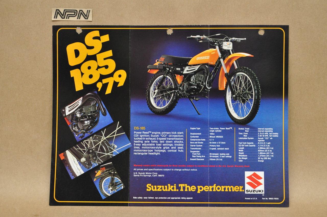 Vintage 1979 Suzuki DS125 DS185 Motorcycle Brochure Dealer Specs OEM
